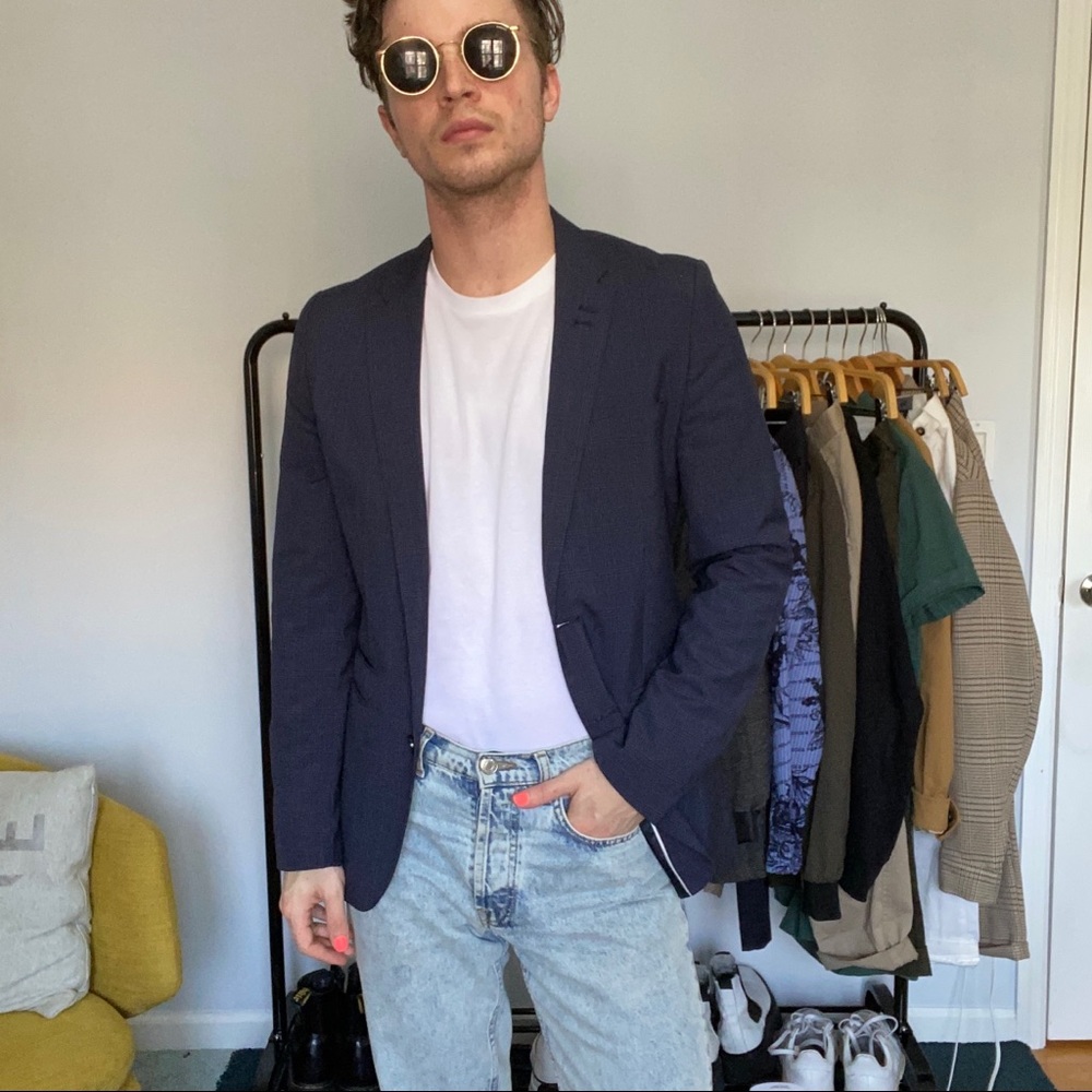 H&M Skinny-cut Plaid Blazer